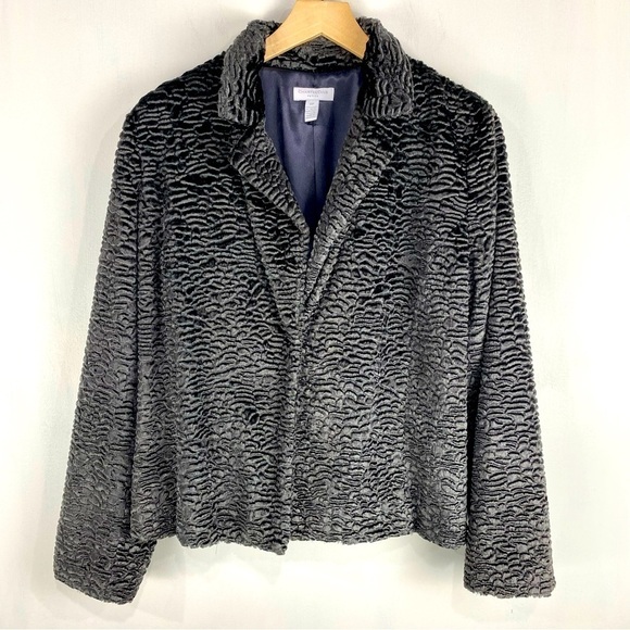 Charter Club Petite Textured Metallic Animal Print Faux Fur Coat Jacket Gray 12P - Picture 1 of 6